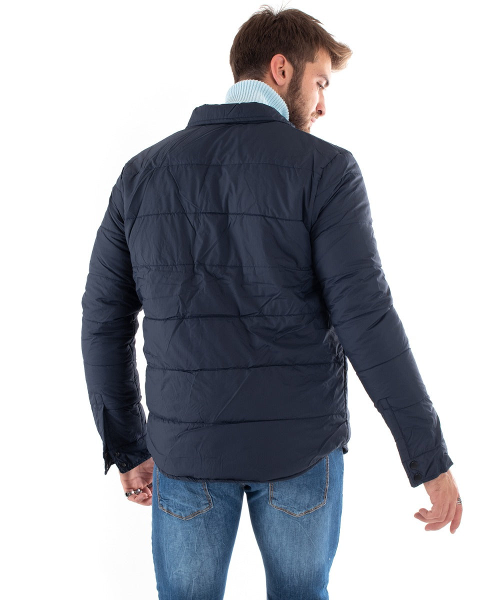 Giubbotto Uomo Giacca Trapuntata Con Colletto Tinta Unita Blu GIOSAL-G2920A