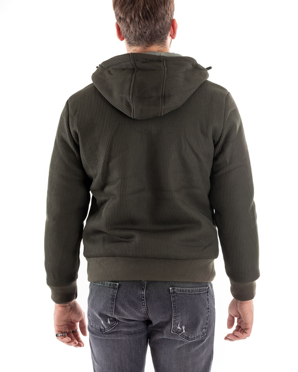 Giubbotto Uomo Cappuccio Bomber Tinta Unita Verde Tessuto Tecnico GIOSAL-G2927A