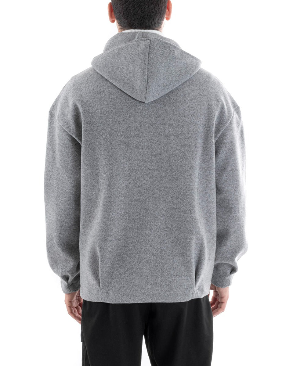 Cappotto Uomo Camoscio Giubbotto Con Cappuccio Giacca Calda Con Zip Tinta Unita Grigio GIOSAL-G2945A