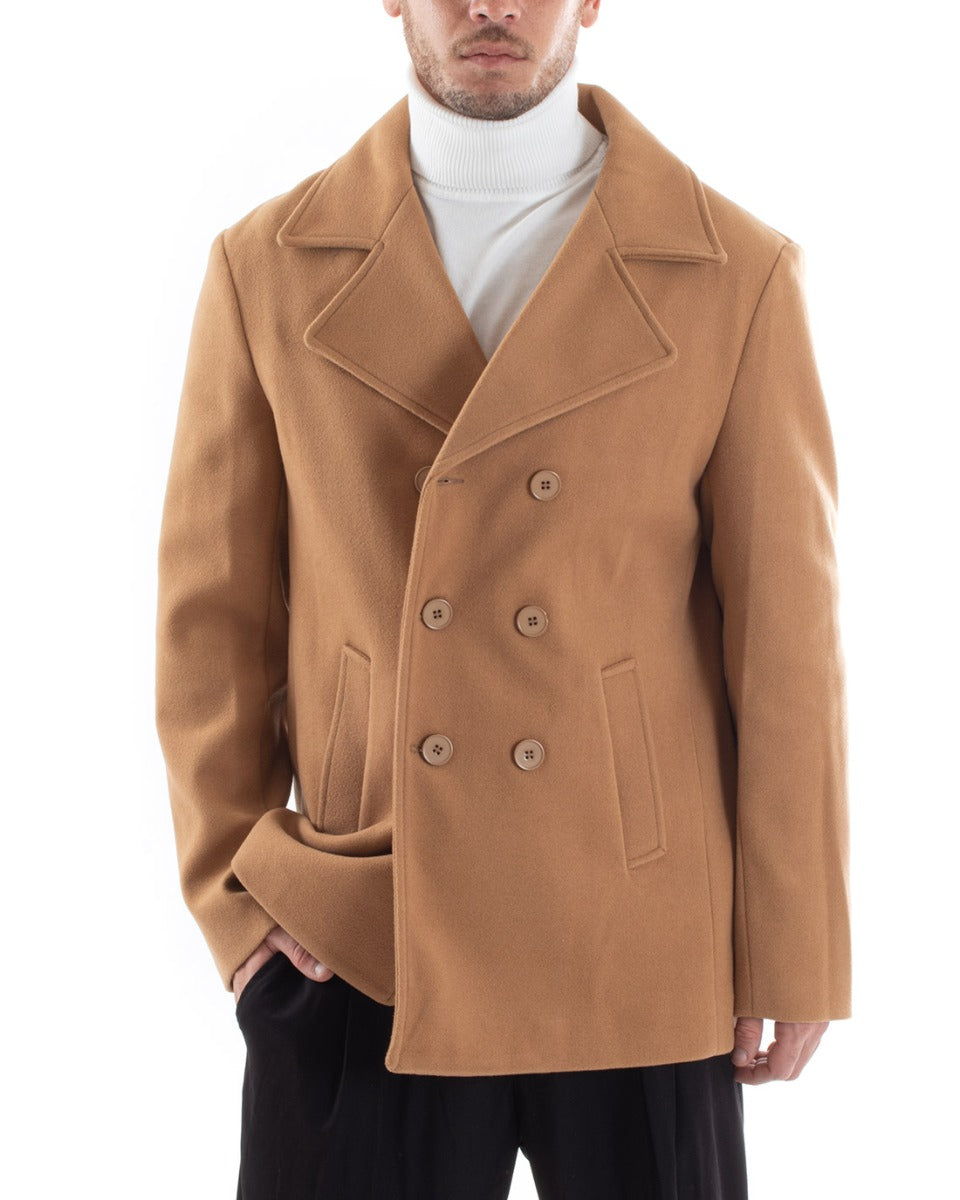 Cappotto Doppiopetto Uomo Giacca Corta Giaccone Camel Giubbotto GIOSAL-G2953A