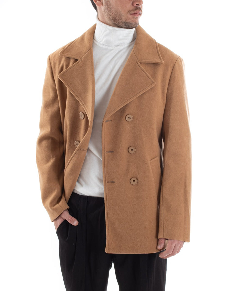 Cappotto Doppiopetto Uomo Giacca Corta Giaccone Camel Giubbotto GIOSAL-G2953A