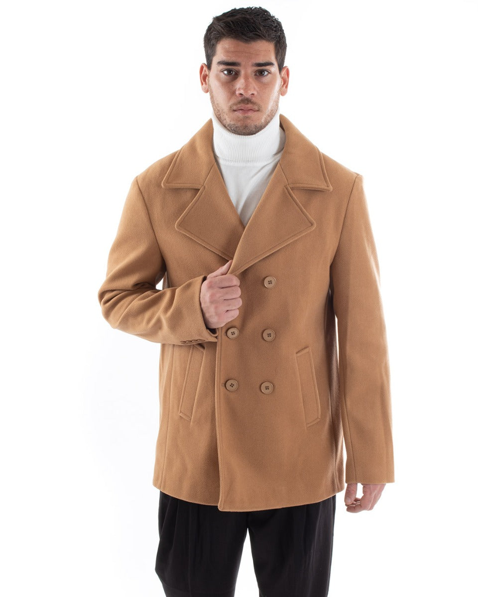 Cappotto Doppiopetto Uomo Giacca Corta Giaccone Camel Giubbotto GIOSAL-G2953A