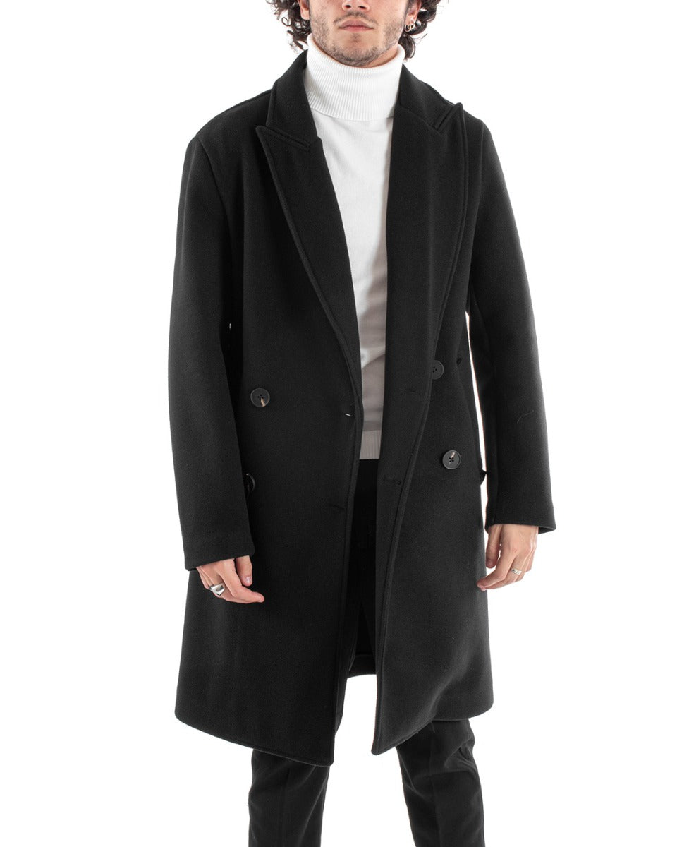 Cappotto Doppiopetto Uomo Giacca Giaccone Lungo Nero Giubbotto Elegante GIOSAL-G2958A