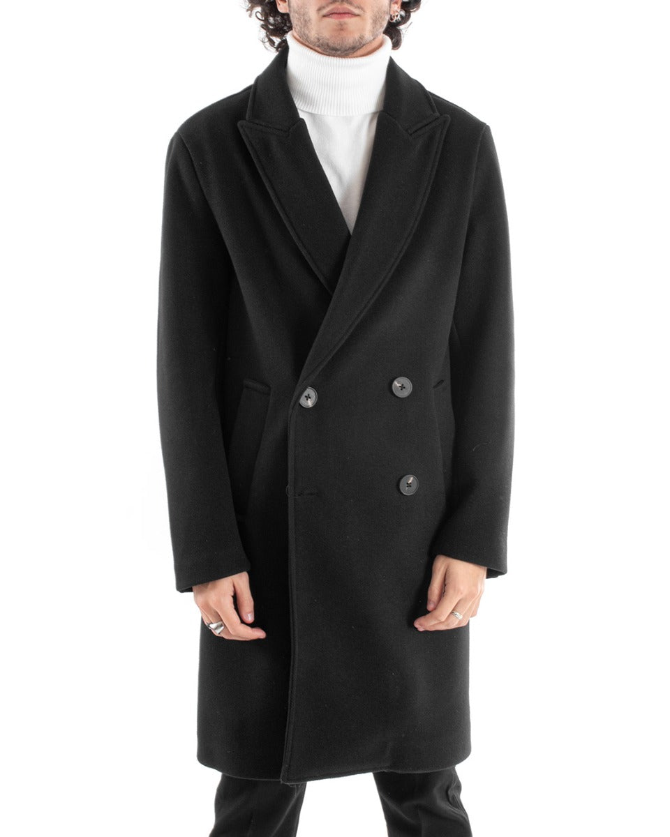 Cappotto Doppiopetto Uomo Giacca Giaccone Lungo Nero Giubbotto Elegante GIOSAL-G2958A