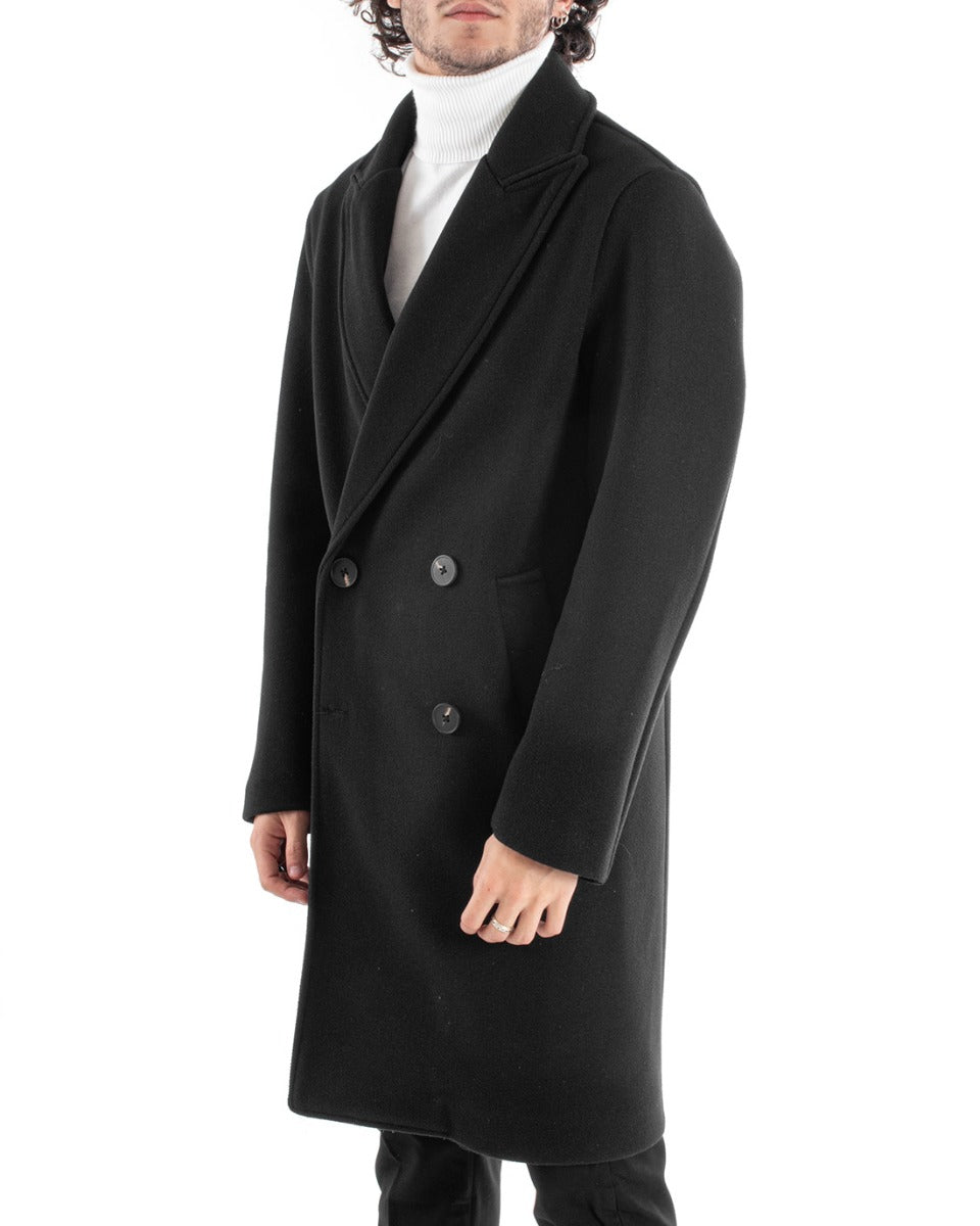 Cappotto Doppiopetto Uomo Giacca Giaccone Lungo Nero Giubbotto Elegante GIOSAL-G2958A