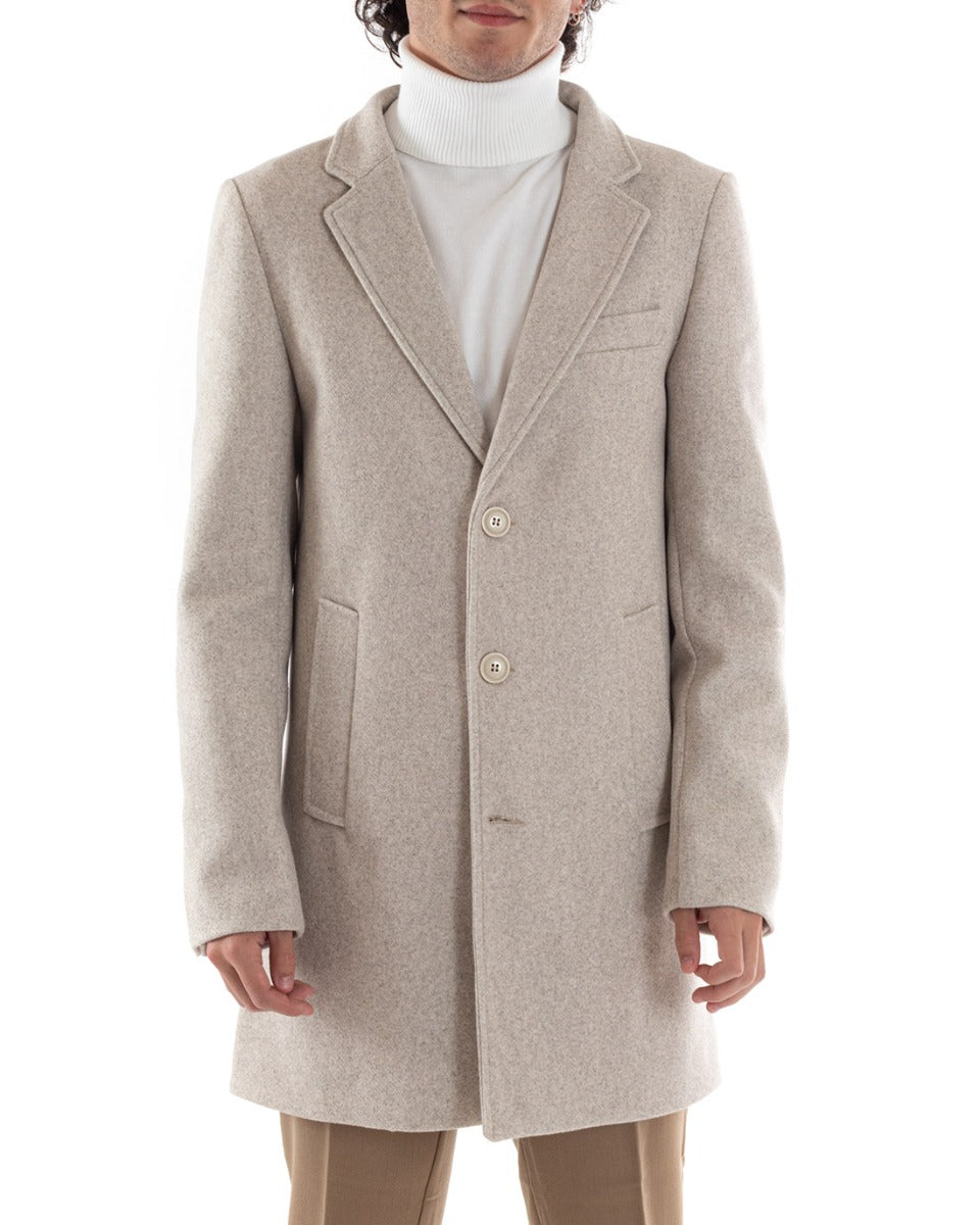 Cappotto Monopetto Uomo Giacca Colletto Rever Giaccone Beige Giubbotto Baronetto Elegante GIOSAL-G2960A