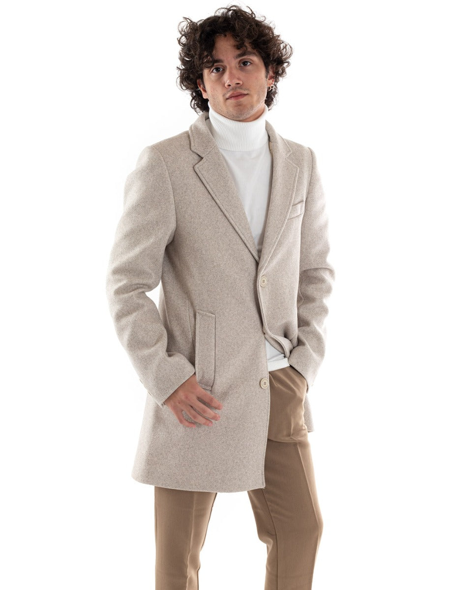 Cappotto Monopetto Uomo Giacca Colletto Rever Giaccone Beige Giubbotto Baronetto Elegante GIOSAL-G2960A