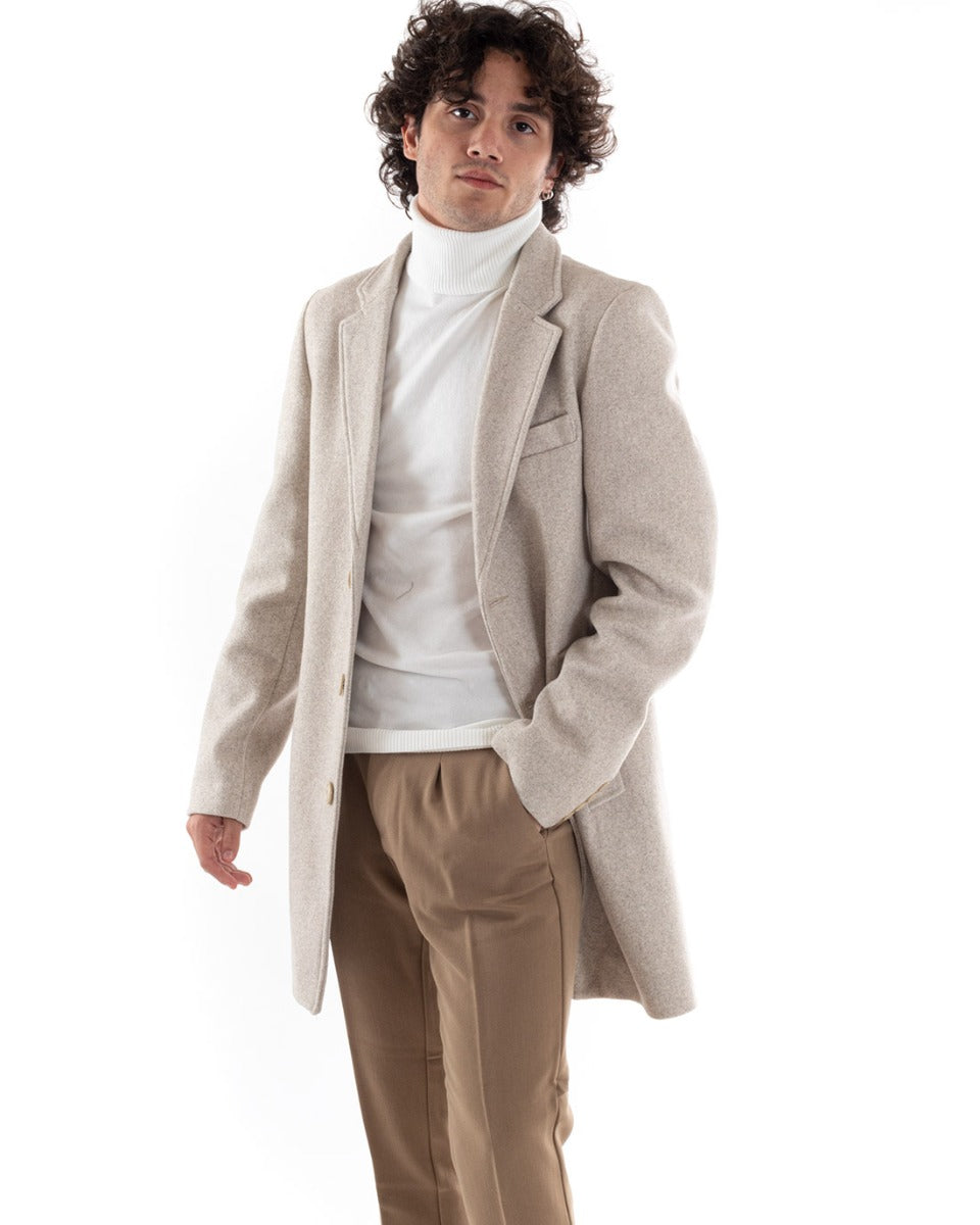 Cappotto Monopetto Uomo Giacca Colletto Rever Giaccone Beige Giubbotto Baronetto Elegante GIOSAL-G2960A