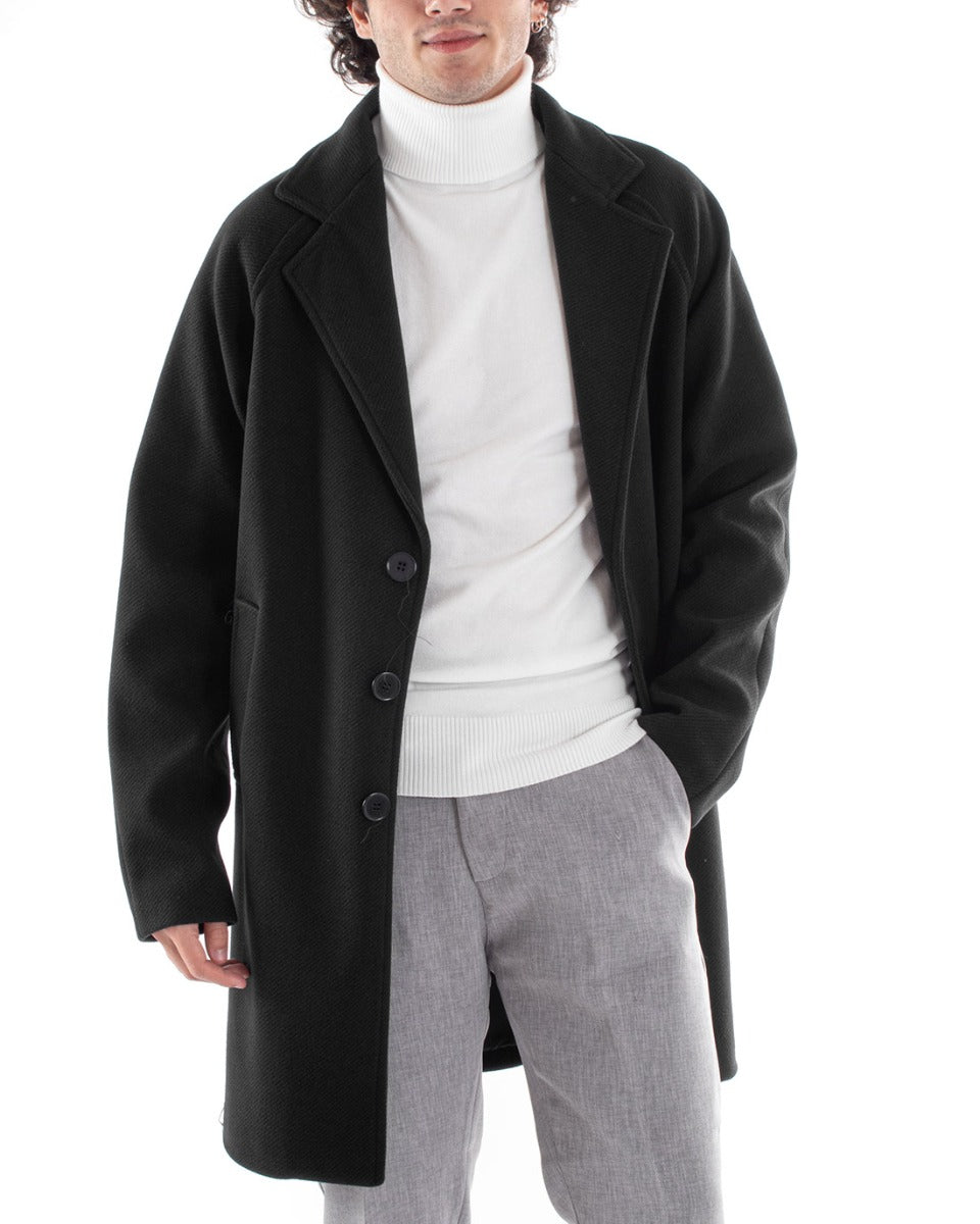 Cappotto Giacca Monopetto Uomo Oversize Giaccone Nero Giubbotto Baronetto GIOSAL-G2965A