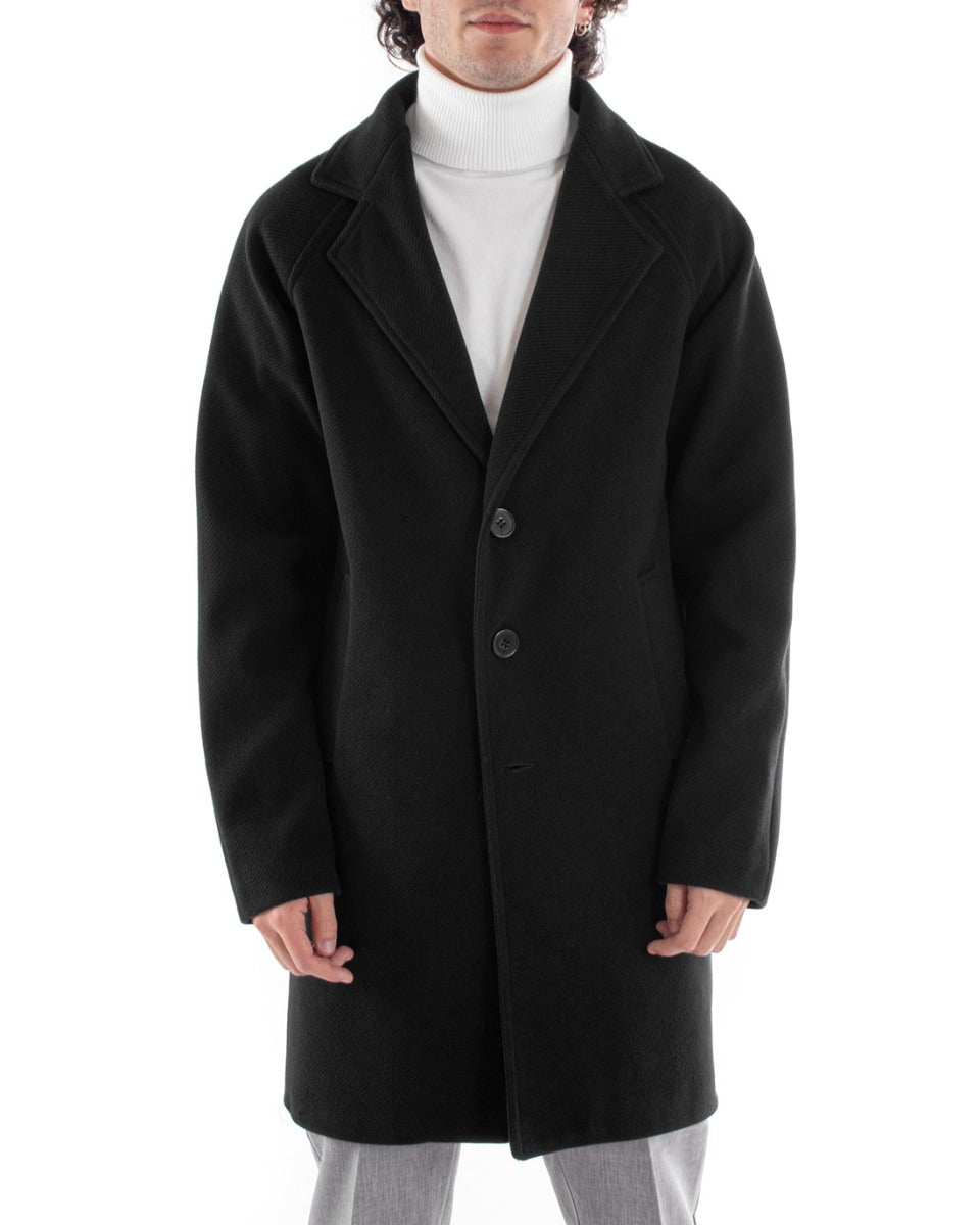 Cappotto Giacca Monopetto Uomo Oversize Giaccone Nero Giubbotto Baronetto GIOSAL-G2965A