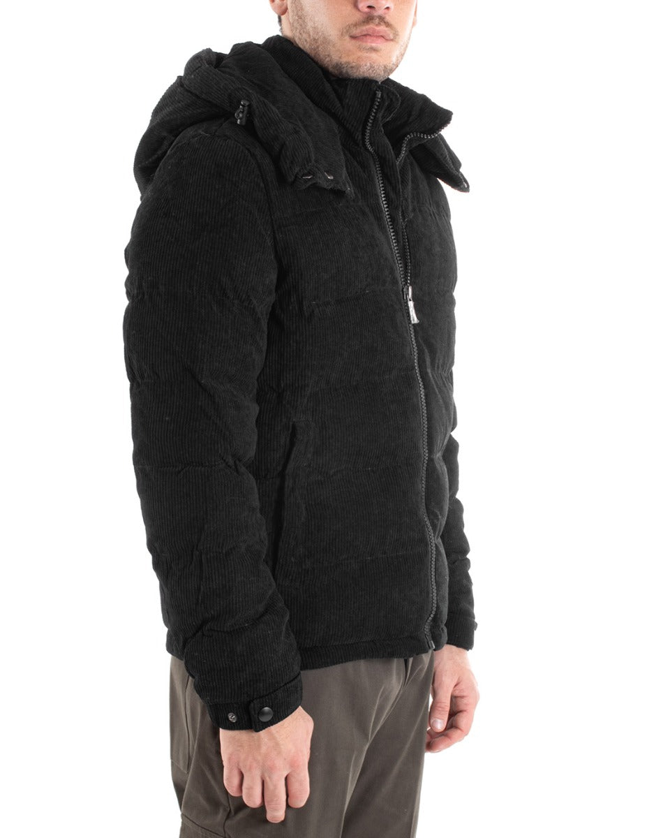 Giubbotto Uomo Bomber Cappuccio Puffer Velluto Costine Nero Casual GIOSAL-G2967A