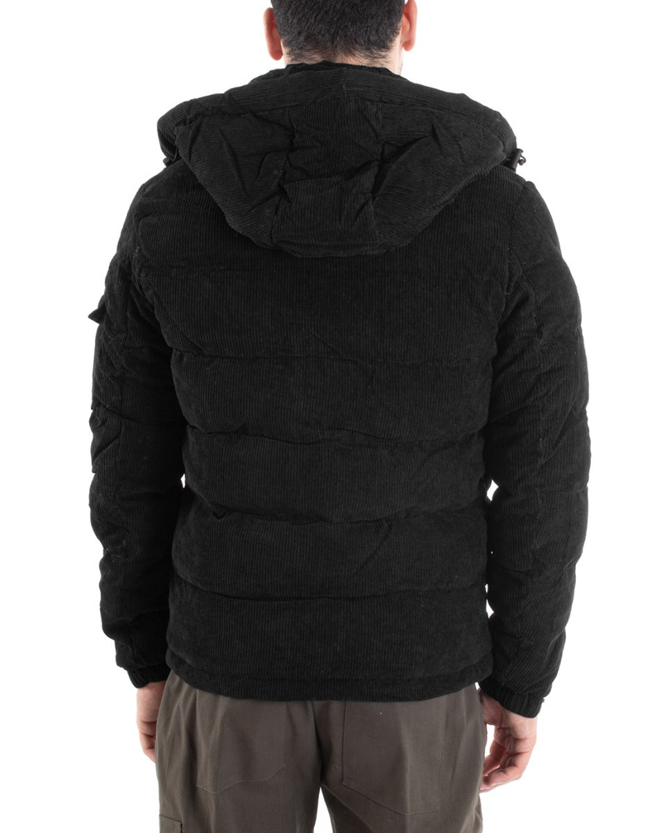 Giubbotto Uomo Bomber Cappuccio Puffer Velluto Costine Nero Casual GIOSAL-G2967A