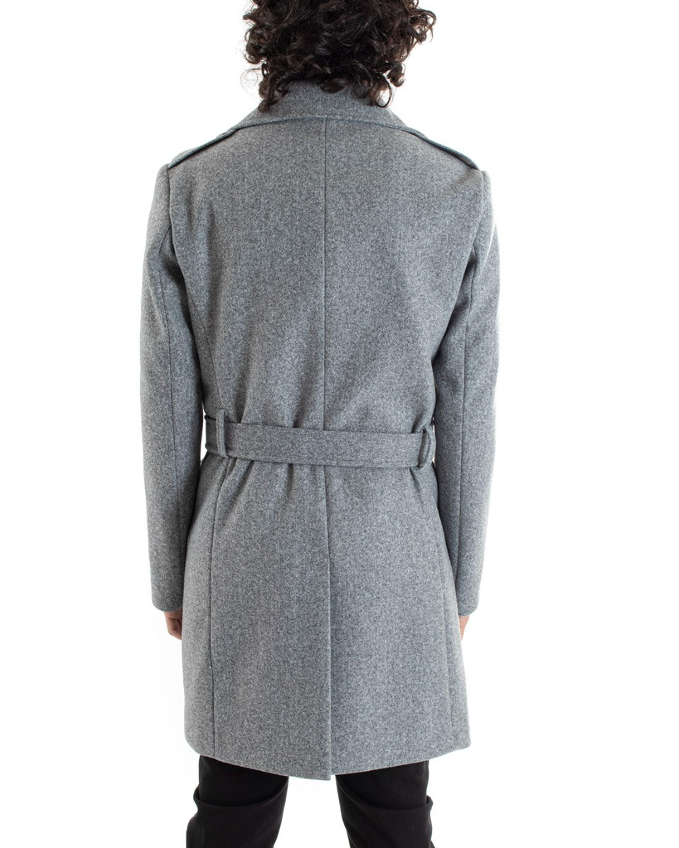 Cappotto Doppiopetto Uomo Giacca Con Cintura Giaccone Lungo Grigio Giubbotto Elegante GIOSAL-G2979A