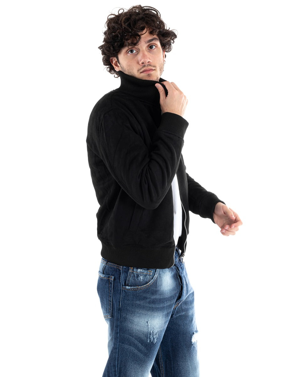 Giubbotto Uomo College Con Colletto Camoscio Tinta Unita Nero Casual GIOSAL-G2993A