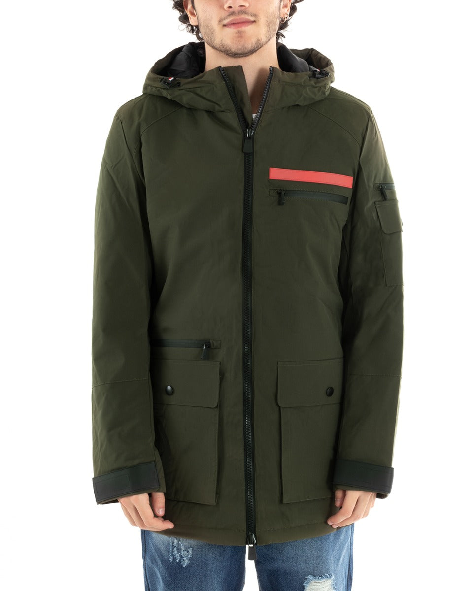 Giubbotto Uomo Bomber Lungo Tessuto Tecnico Tinta Unita Verde GIOSAL-G3002A