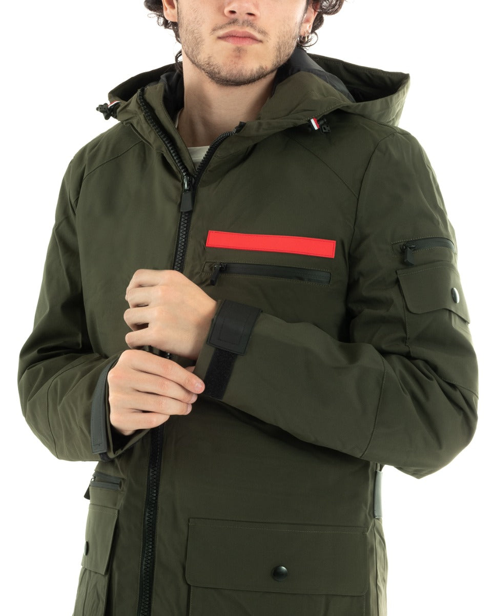 Giubbotto Uomo Bomber Lungo Tessuto Tecnico Tinta Unita Verde GIOSAL-G3002A