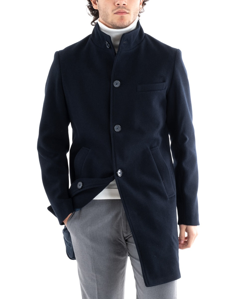 Cappotto Monopetto Uomo Giacca Collo Coreano Giaccone Lungo Blu Baronetto Elegante GIOSAL-G3008A