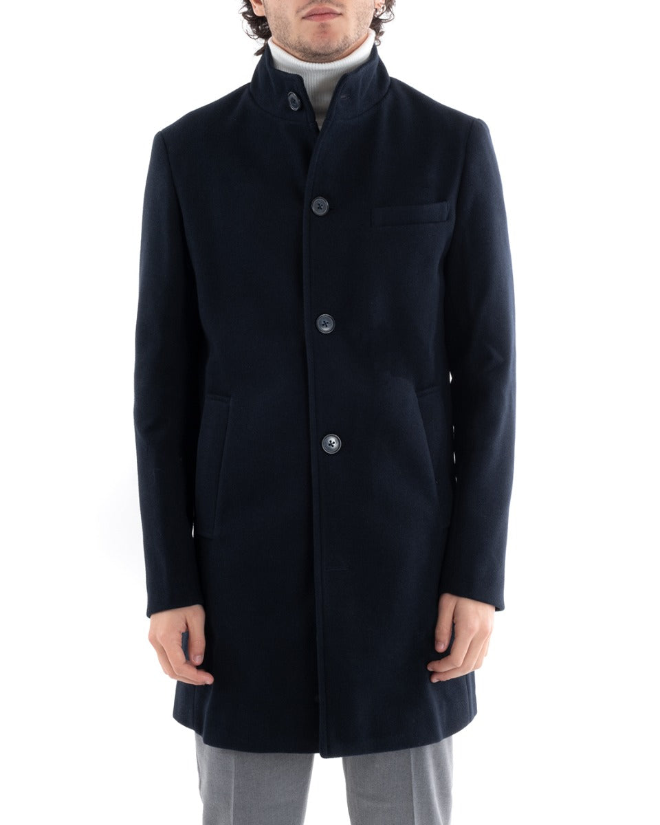 Cappotto Monopetto Uomo Giacca Collo Coreano Giaccone Lungo Blu Baronetto Elegante GIOSAL-G3008A