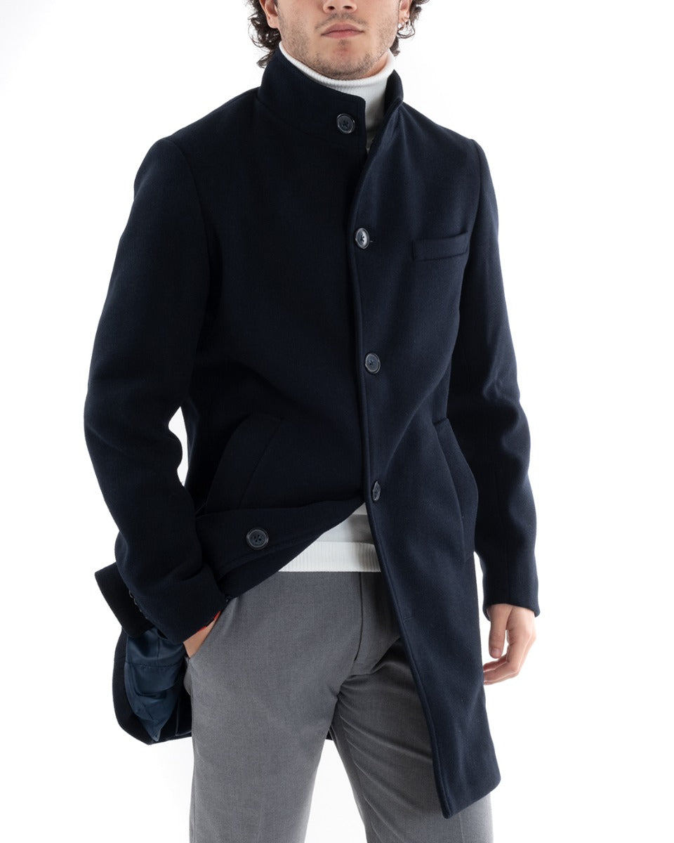Cappotto Monopetto Uomo Giacca Collo Coreano Giaccone Lungo Blu Baronetto Elegante GIOSAL-G3008A