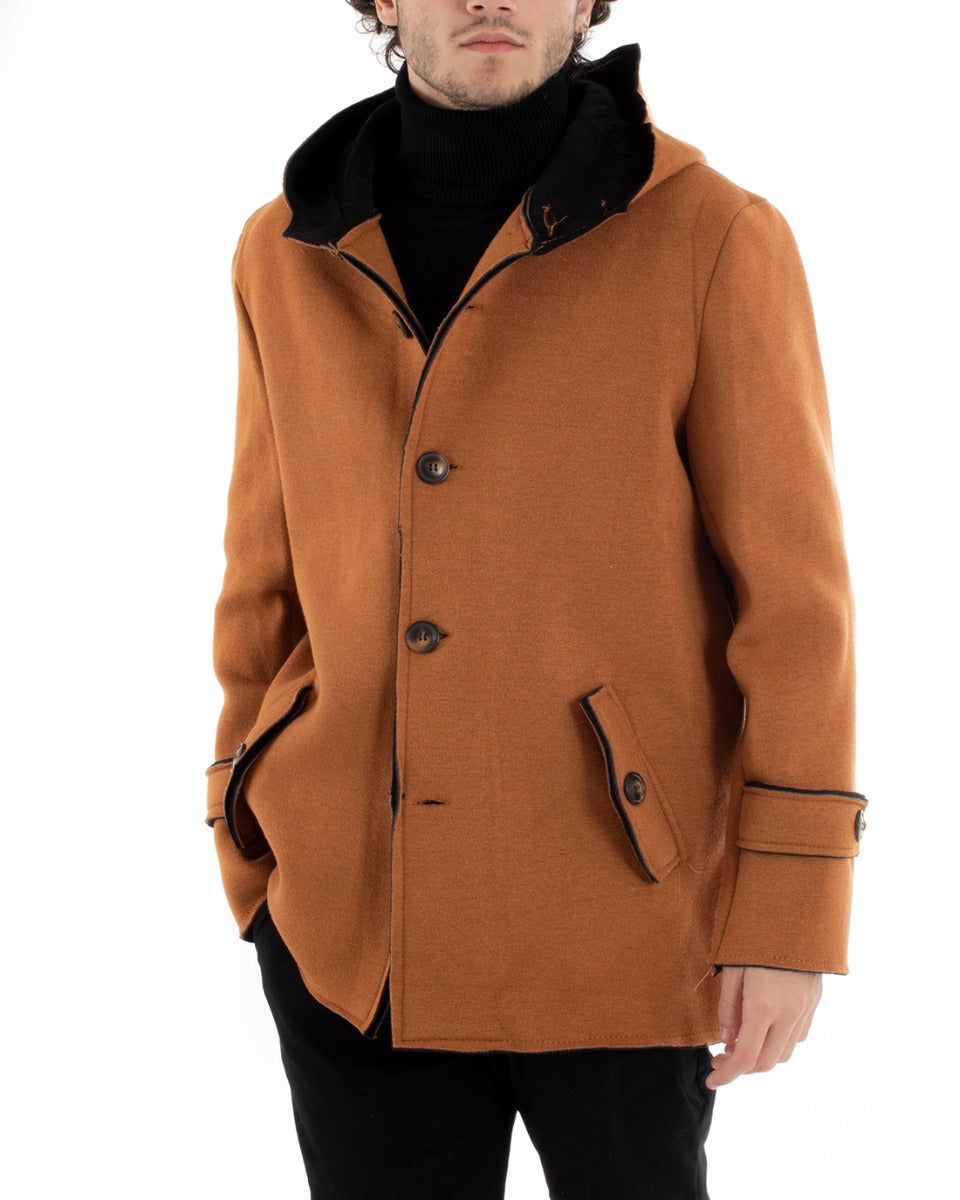 Cappotto Monopetto Uomo Giacca Giaccone Con Cappuccio Camel Giubbotto Elegante GIOSAL-G3011A