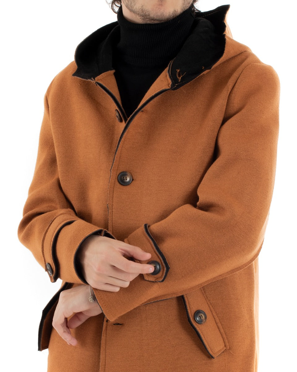 Cappotto Monopetto Uomo Giacca Giaccone Con Cappuccio Camel Giubbotto Elegante GIOSAL-G3011A