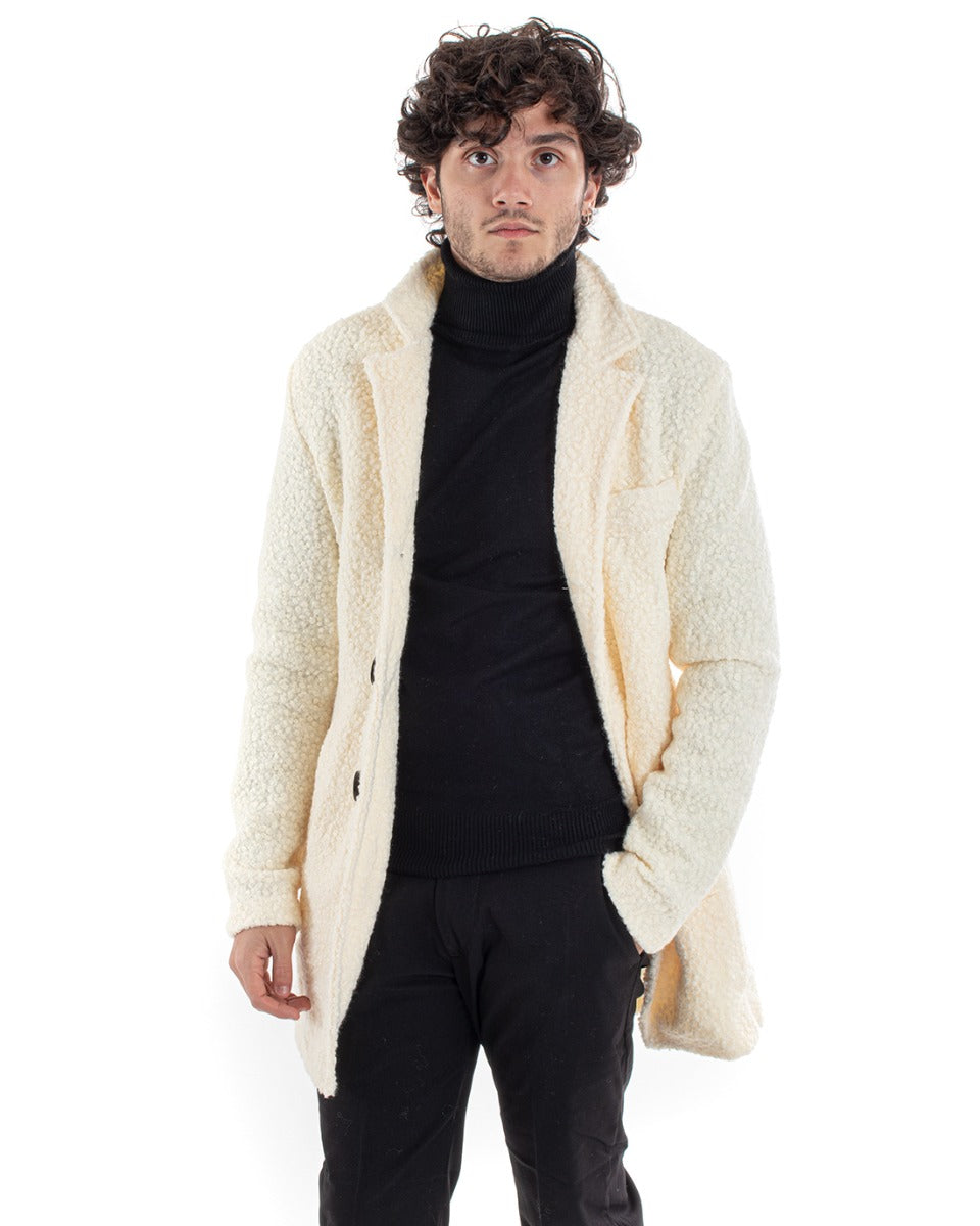 Cappotto Monopetto Uomo Giaccone Collo Coreano Pelliccia Teddy Panna Baronetto Elegante GIOSAL-G3013A