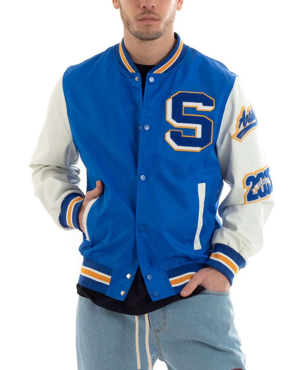 Giubbotto Uomo College Varsity Con Patch Tessuto Tecnico Blu Royal GIOSAL-G3028A