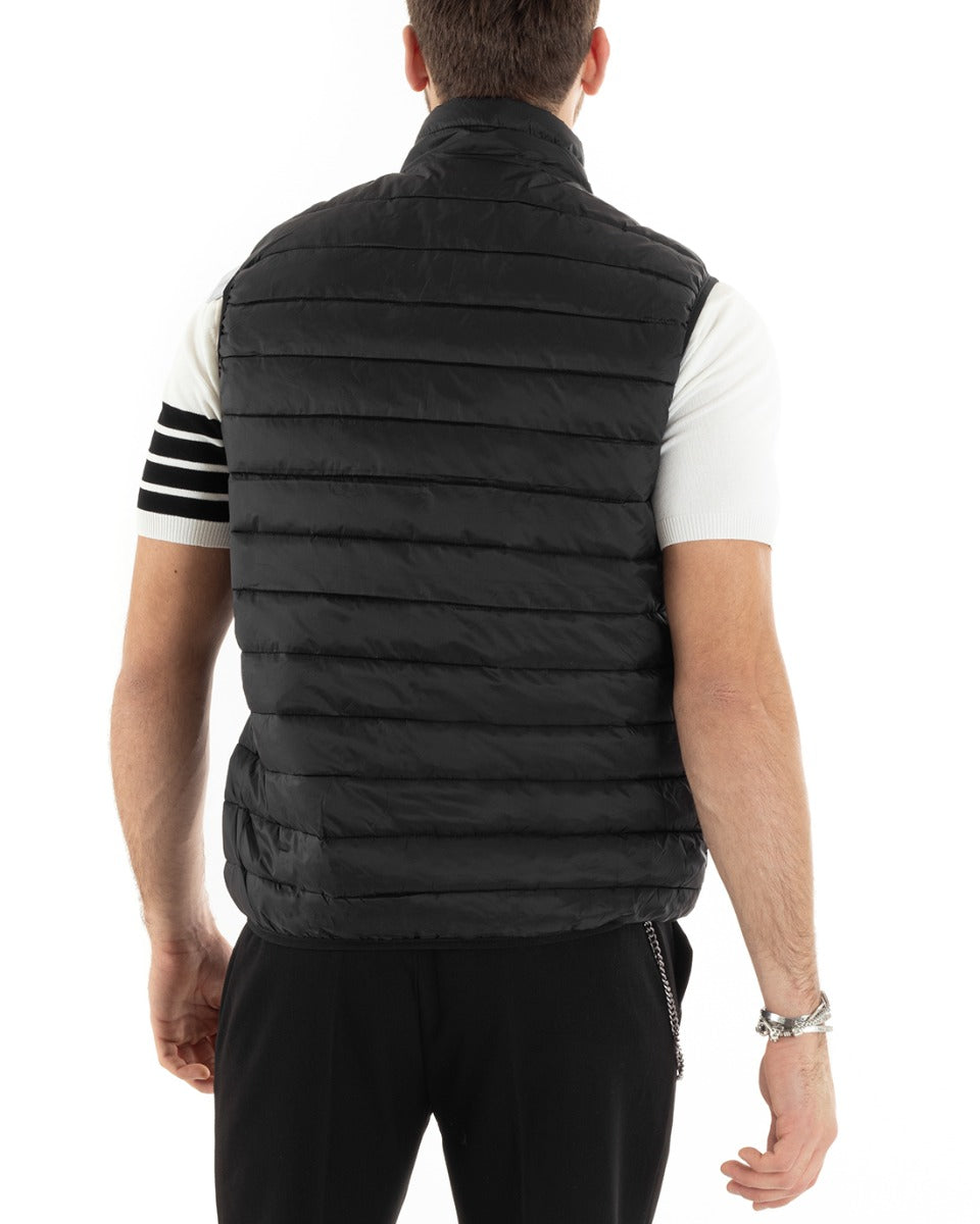 Gilet Uomo Giubbotto Giromanica Piumino Tinta Unita Nero Casual Basic GIOSAL-G3034A