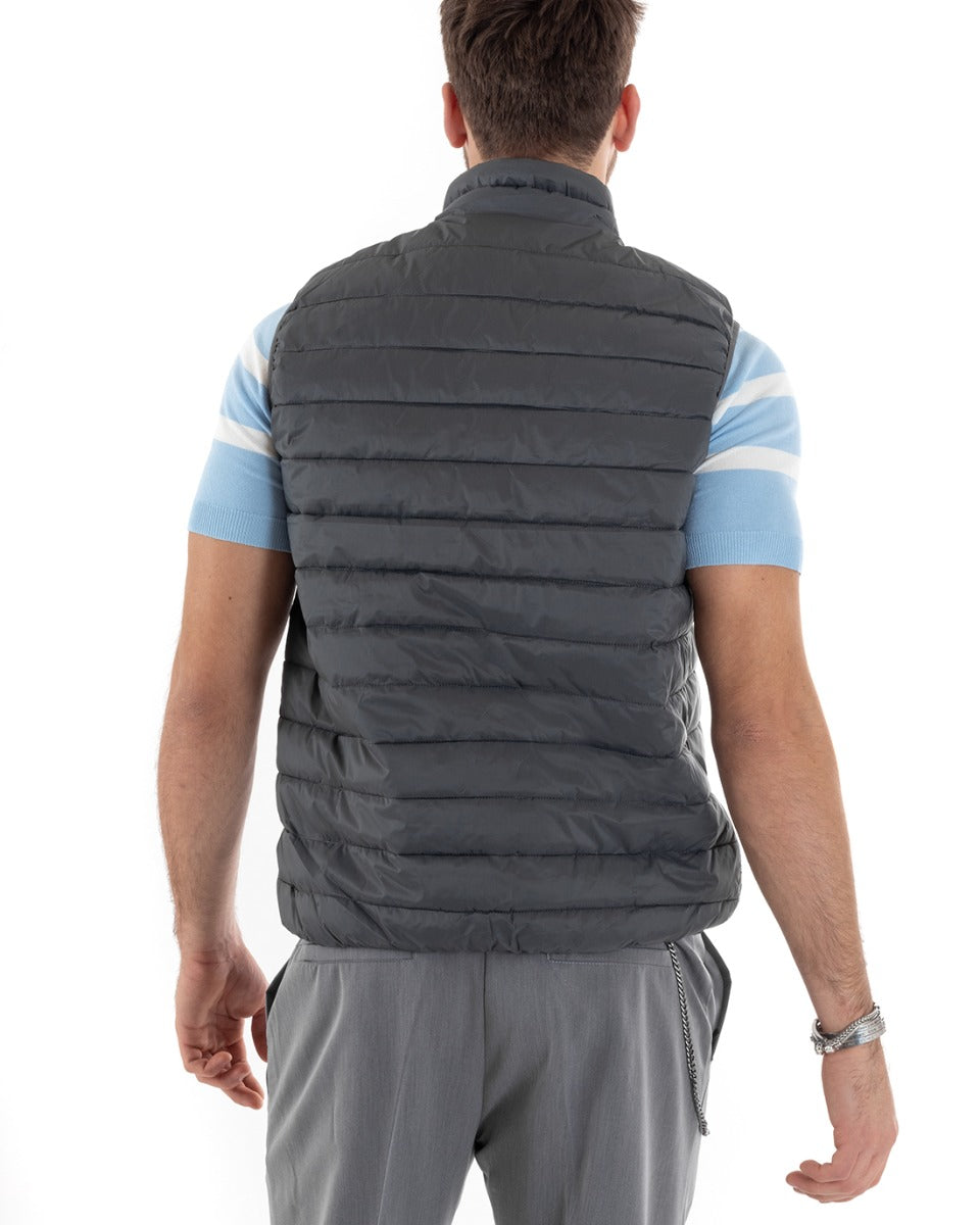 Gilet Uomo Giubbotto Giromanica Piumino Tinta Unita Grigio Casual Basic GIOSAL-G3037A