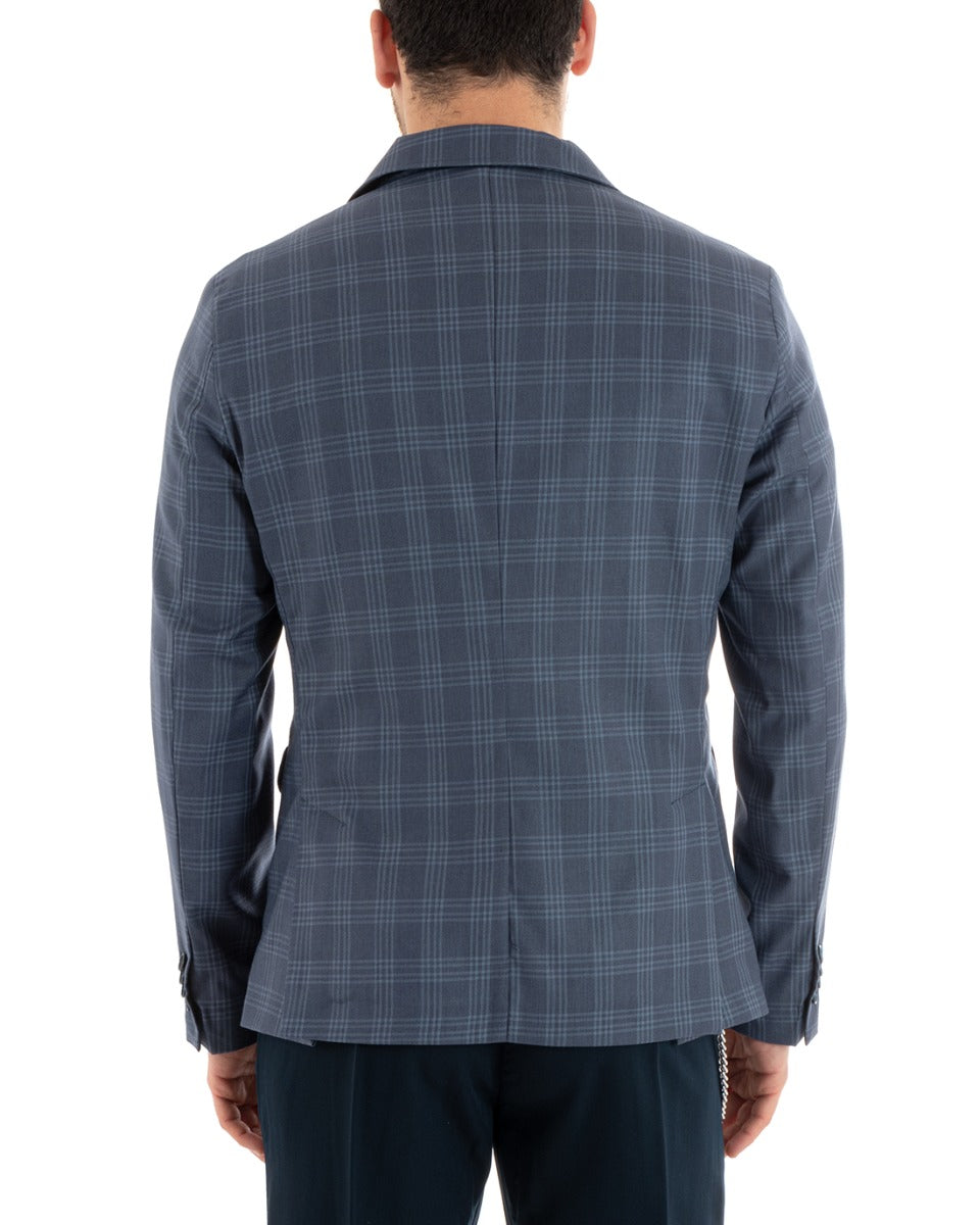 Giacca Uomo Monopetto Quadri Blu Cerimonia Elegante Casual GIOSAL-G3046A