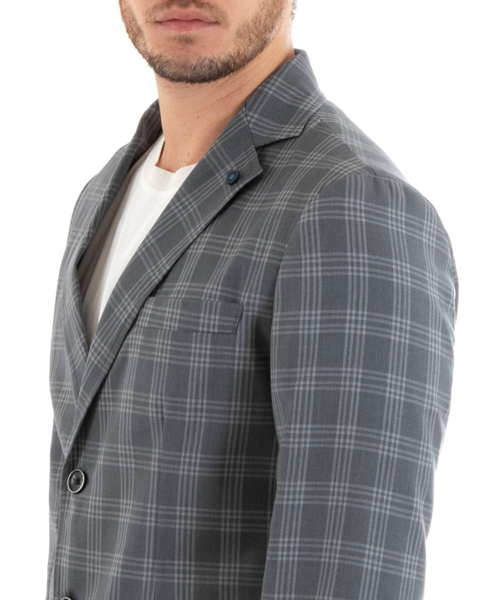 Giacca Uomo Lino Monopetto Quadri Grigio Cerimonia Elegante Casual GIOSAL-G3047A