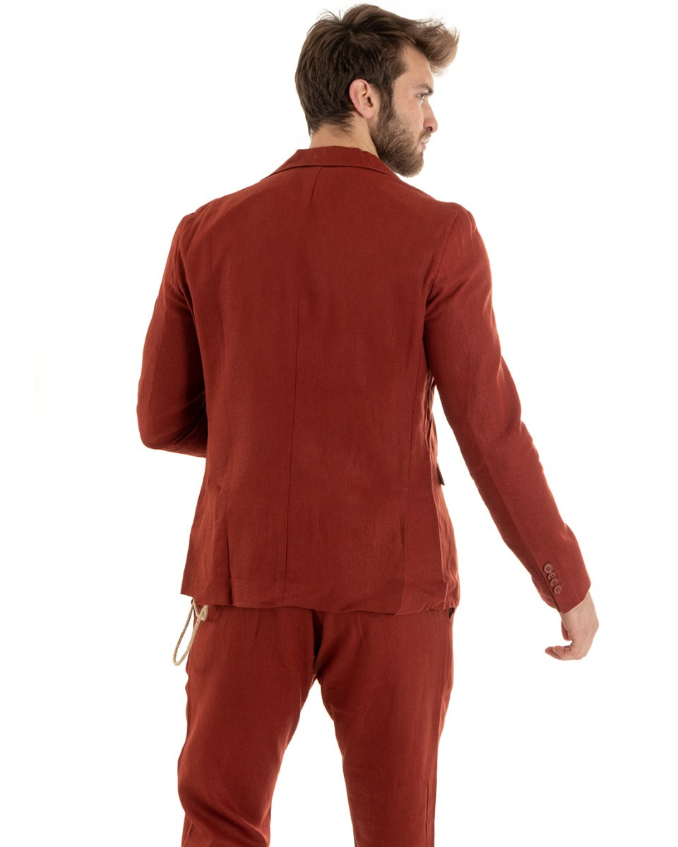 Giacca Uomo Lino Monopetto Lino Tinta Unita Mattone Sartoriale Cerimonia Elegante Casual GIOSAL-G3059A