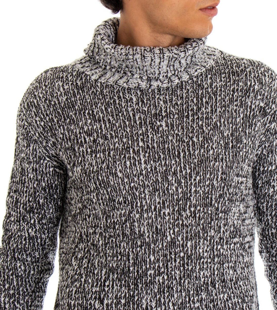 Maglioncino Uomo Maglia Collo Alto Melangiato Dolcevita Nero Basic GIOSAL-M2056A