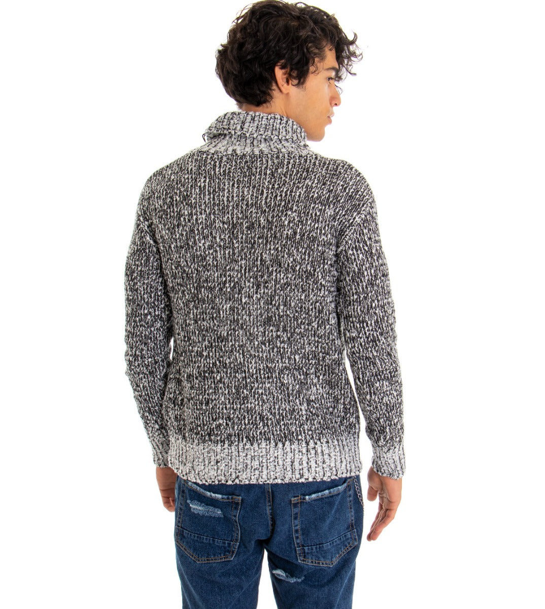 Maglioncino Uomo Maglia Collo Alto Melangiato Dolcevita Nero Basic GIOSAL-M2056A