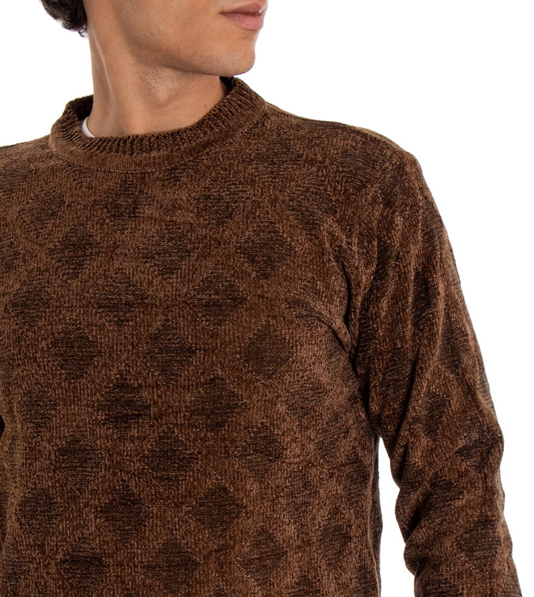 Maglioncino Uomo Maglia Girocollo Marrone Fantasia Rombi GIOSAL-M2065A