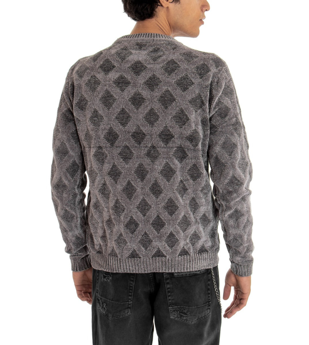 Maglioncino Uomo Maglia Girocollo Grigio Fantasia Rombi GIOSAL-M2066A