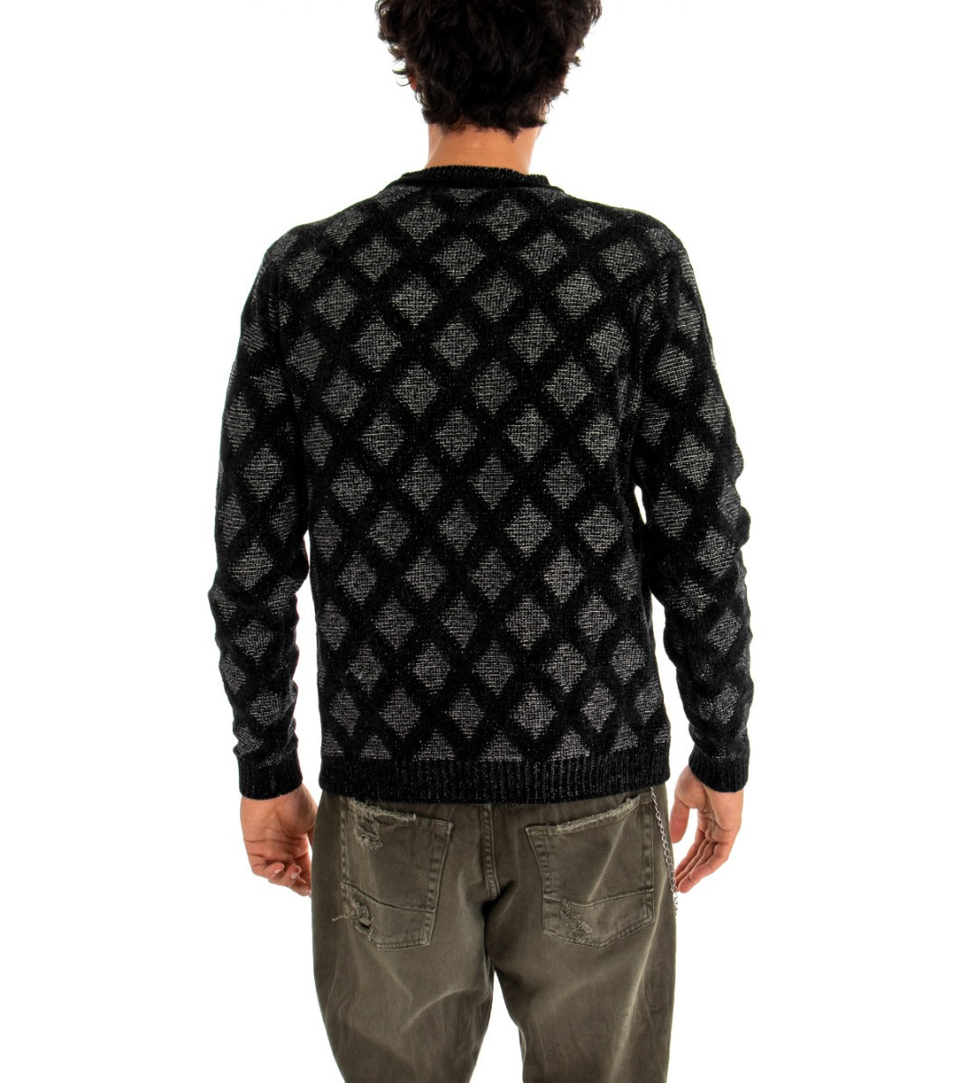 Maglioncino Uomo Maglia Girocollo Nero Fantasia Rombi GIOSAL-M2067A