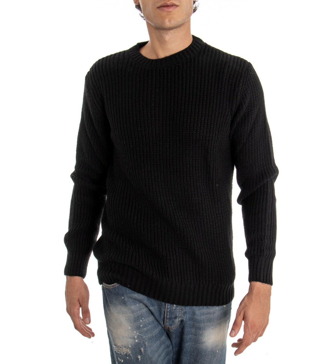 Maglioncino Uomo Paul Barrell Tinta Unita Nero Girocollo Pullover Casual GIOSAL