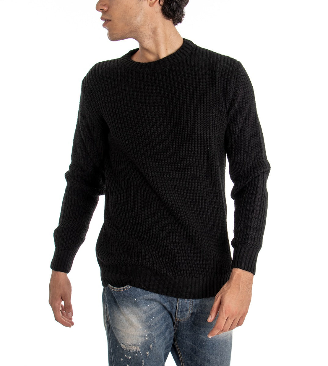 Maglioncino Uomo Paul Barrell Tinta Unita Nero Girocollo Pullover Casual GIOSAL
