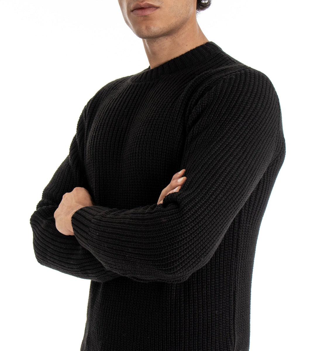 Maglioncino Uomo Paul Barrell Tinta Unita Nero Girocollo Pullover Casual GIOSAL