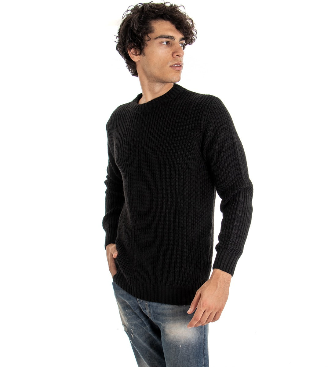 Maglioncino Uomo Paul Barrell Tinta Unita Nero Girocollo Pullover Casual GIOSAL