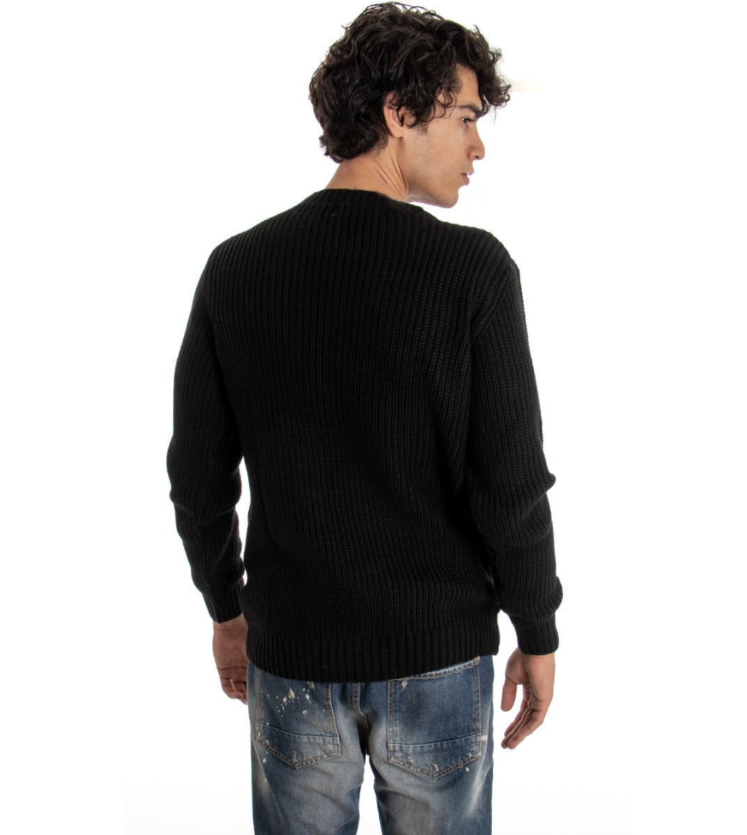 Maglioncino Uomo Paul Barrell Tinta Unita Nero Girocollo Pullover Casual GIOSAL