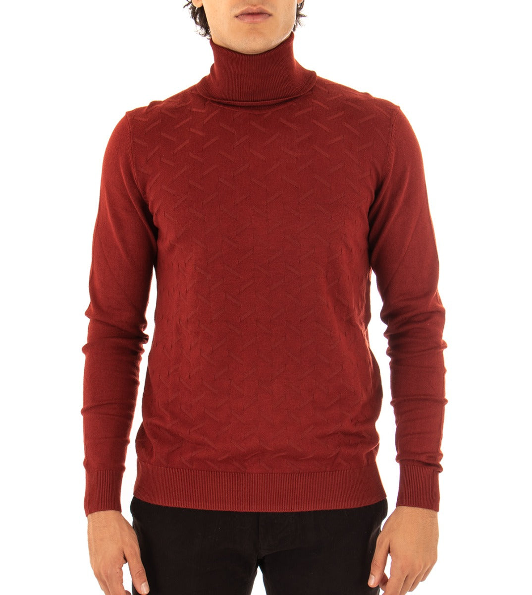 Maglioncino Uomo Maglia Collo Alto Tinta Unita Mattone Dolcevita Microfantasia GIOSAL-M2125A