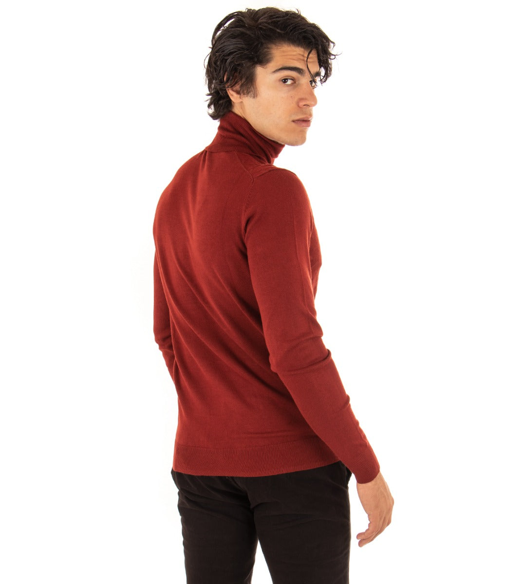 Maglioncino Uomo Maglia Collo Alto Tinta Unita Mattone Dolcevita Microfantasia GIOSAL-M2125A