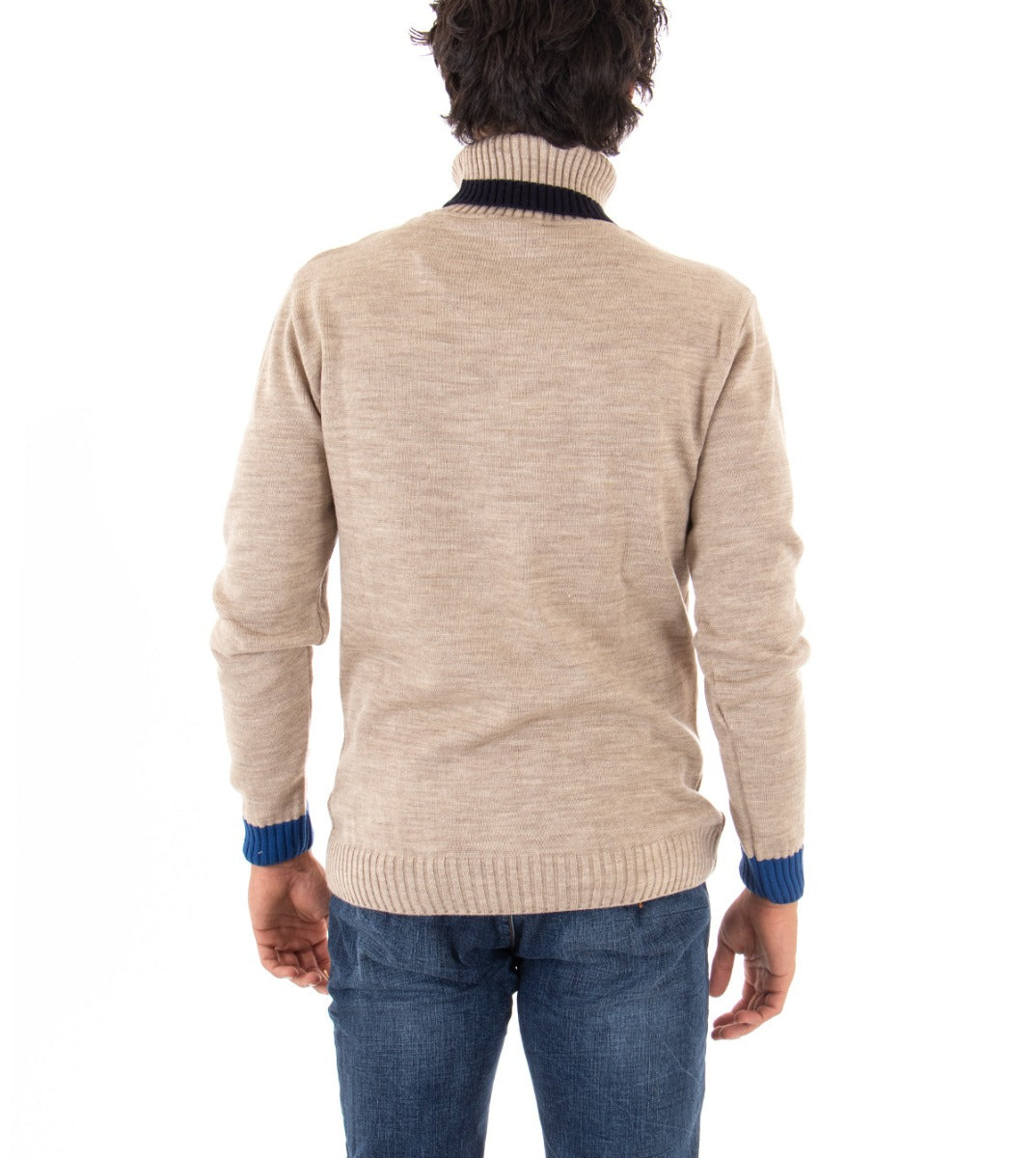 Maglioncino Uomo Maglia Melangiata Collo Alto Beige Dolcevita GIOSAL-M2145A