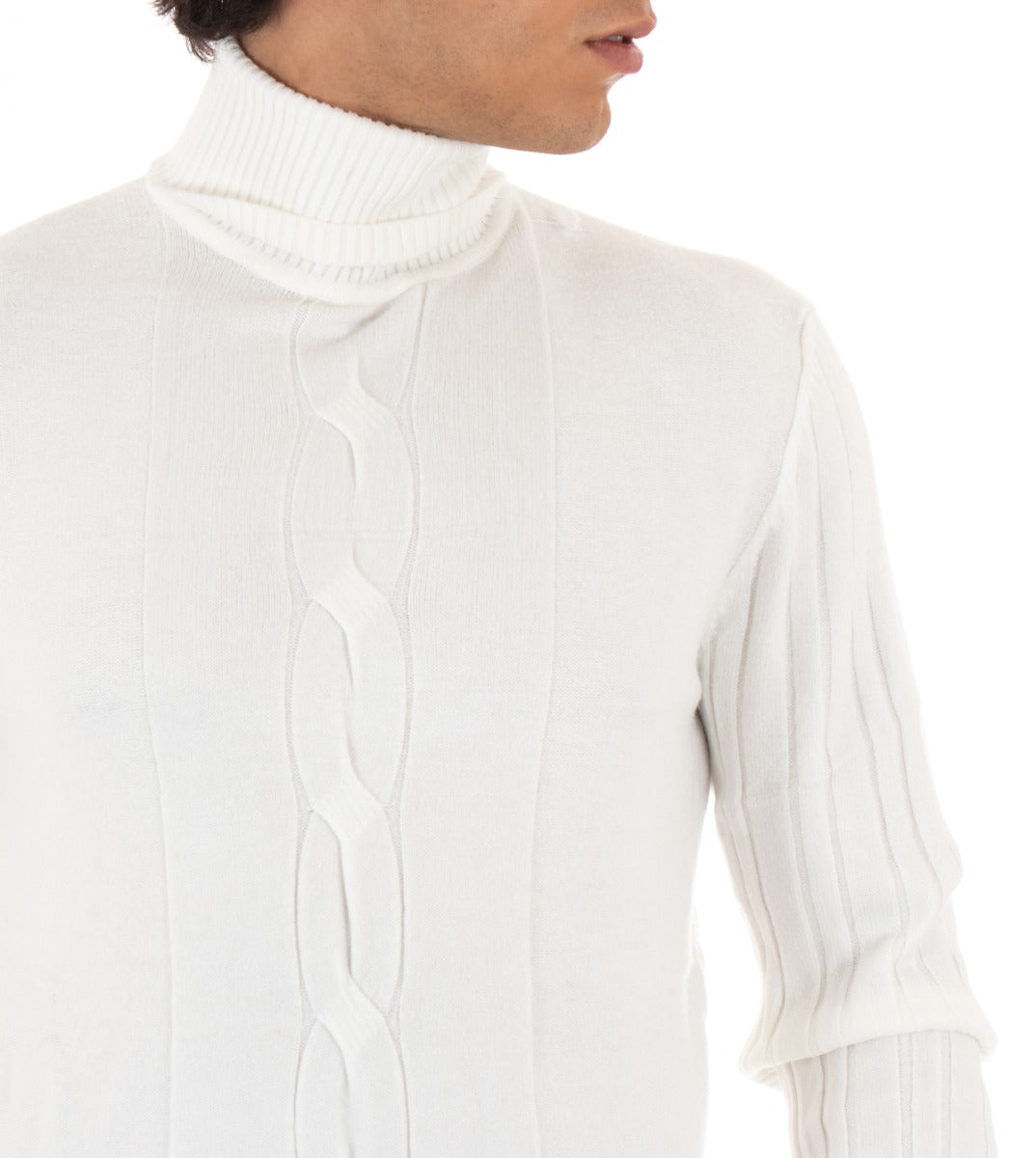 Maglioncino Uomo Maglia Collo Alto Bianco Dolcevita Trecce GIOSAL-M2148A
