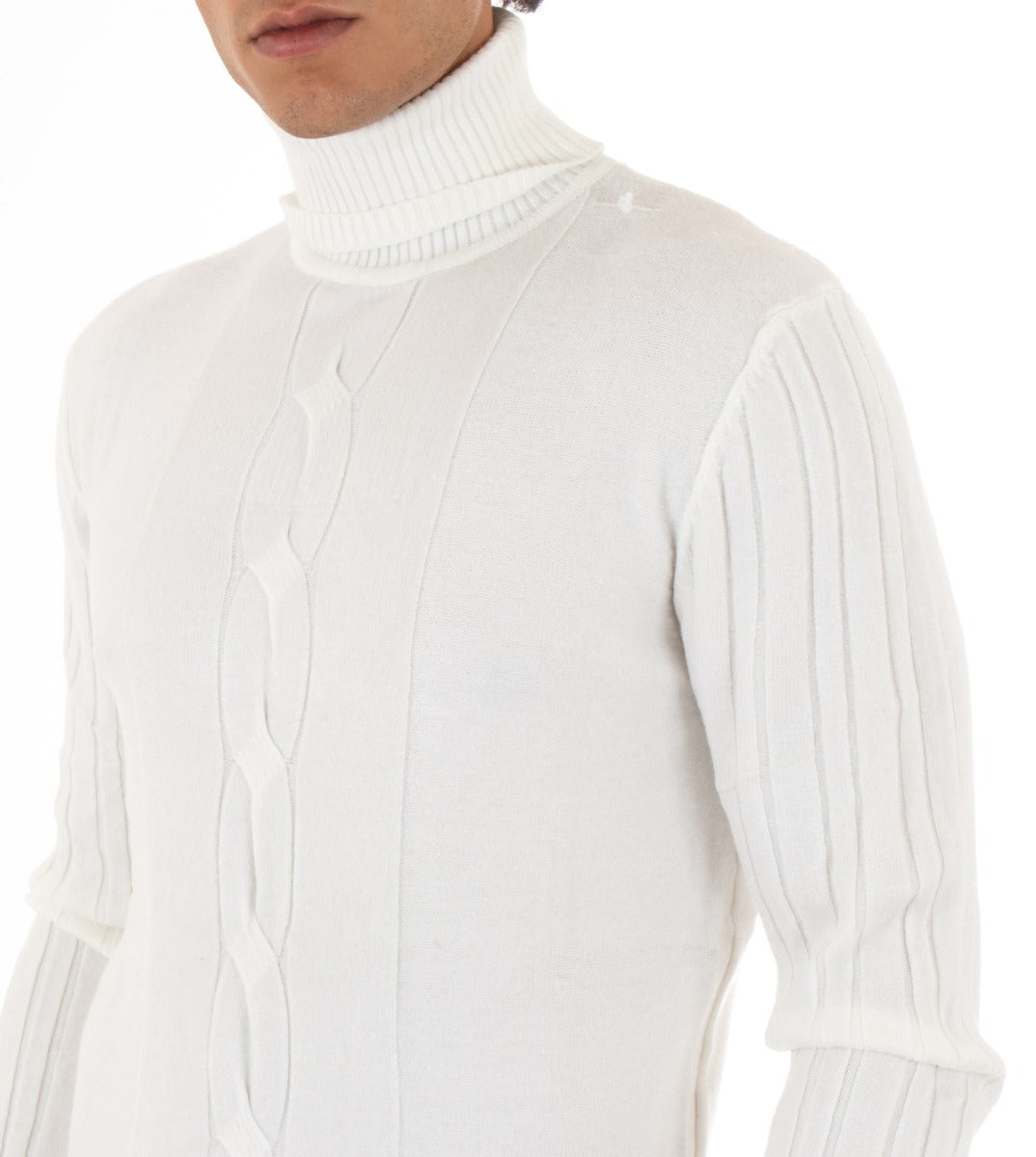 Maglioncino Uomo Maglia Collo Alto Bianco Dolcevita Trecce GIOSAL-M2148A