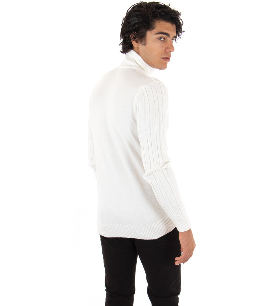 Maglioncino Uomo Maglia Collo Alto Bianco Dolcevita Trecce GIOSAL-M2148A