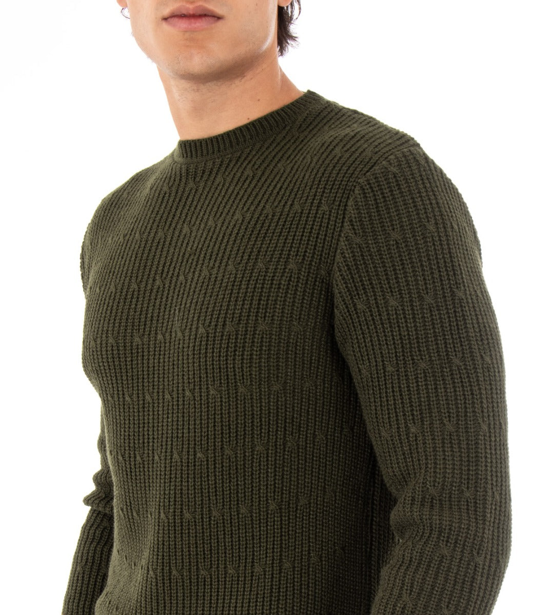 Maglioncino Uomo Maglia Girocollo Pullover Basic Maglia Inglese Trecce Verde GIOSAL-M2154A
