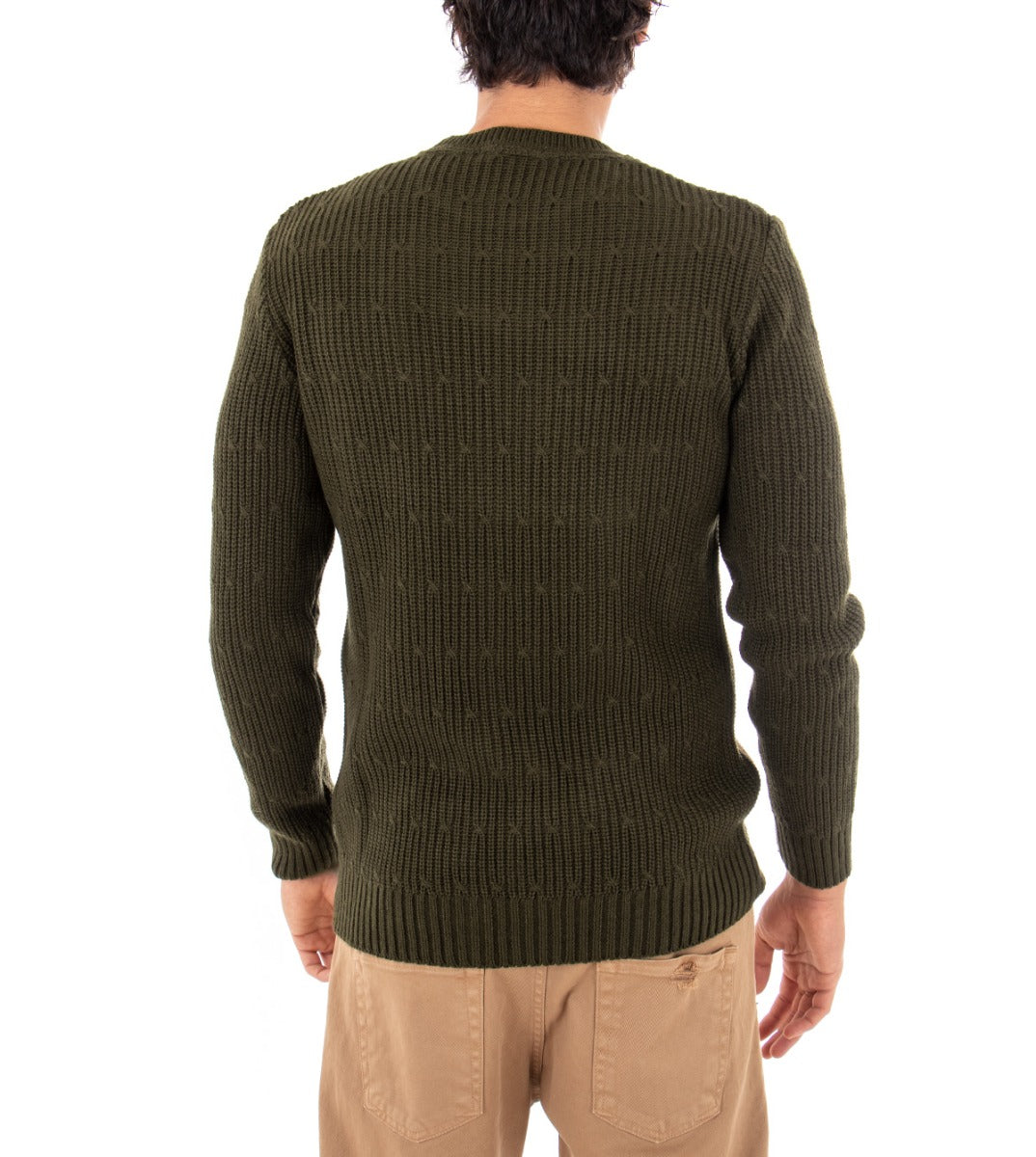 Maglioncino Uomo Maglia Girocollo Pullover Basic Maglia Inglese Trecce Verde GIOSAL-M2154A